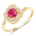 0.63 Carat Genuine Ruby and White Diamond 14K Yellow Gold Ring