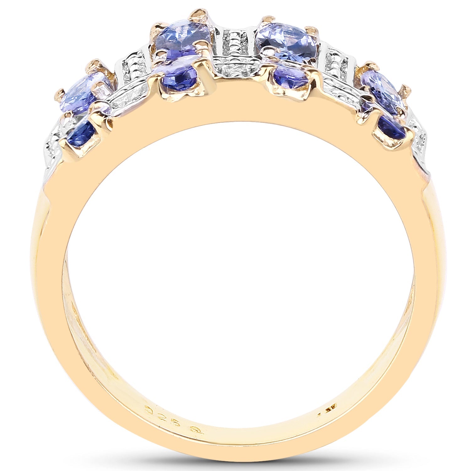 Anillo de plata esterlina .925 con tanzanita genuina de 1,68 quilates bañada en oro amarillo de 14 quilates