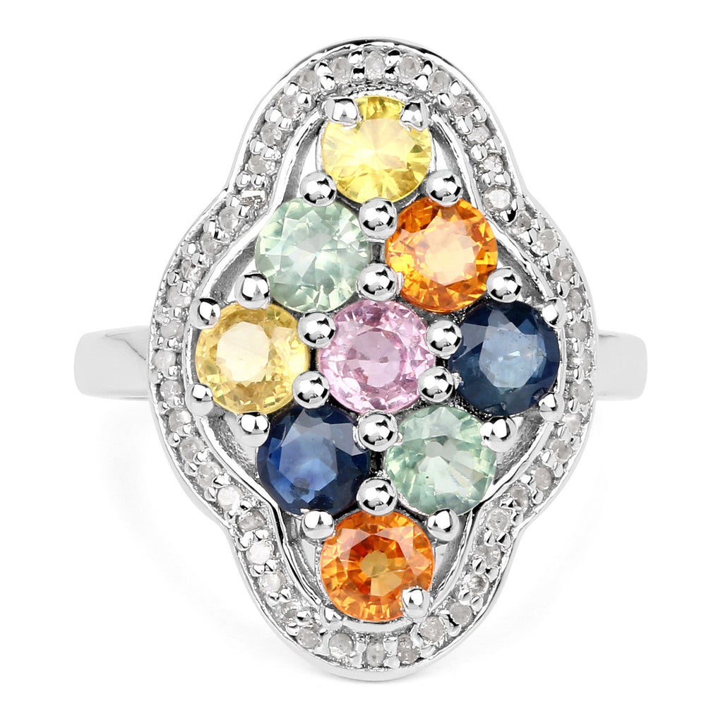2.63 Carat Genuine Multi Sapphire .925 Sterling Silver Ring