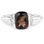 2.03 Carat Genuine Smoky Quartz & White Topaz .925 Sterling Silver Ring