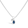 10K White Gold 6x4 mm Pear Blue Sapphire and Diamond Accent Charm Pendant Necklace - 18" Inches