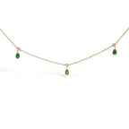10K Yellow Gold Dangling 5x3 mm Green Emerald and Diamond Station Necklace - 18" Inches