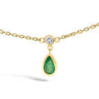 10K Yellow Gold Dangling 5x3 mm Green Emerald and Diamond Station Necklace - 18" Inches