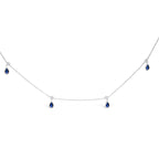 10K White Gold Dangling 5x3 mm Pear Blue Sapphire and Diamond Station Necklace - 18" Inches
