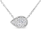 14K White Gold 1/4 Carat Total Weight Round Diamond Composite Teardrop Shape 18" Pendant Necklace - (G-H Color, SI2-I1 Clarity)