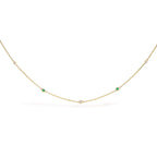 14K Yellow Gold Bezel Set Alternating Green Emerald and Diamond Station Necklace - 18" Inches
