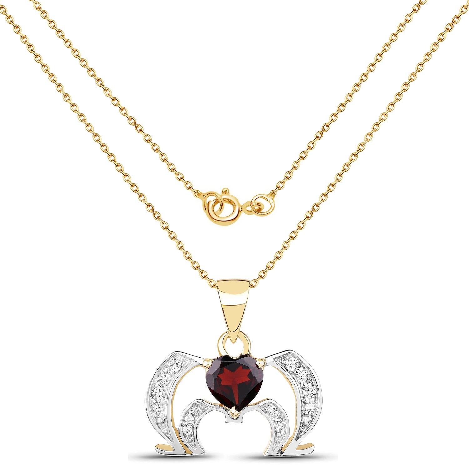 14K Yellow Gold Plated 1.05 Carat Genuine Garnet and White Topaz .925 Sterling Silver Pendant