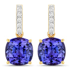 5.64 Carat Genuine Tanzanite and White Diamond 14K Yellow Gold Earrings