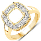 0.48 Carat Genuine White Diamond 14K Yellow Gold Semi Mount Ring - holds 8x8mm Cushion Gemstone