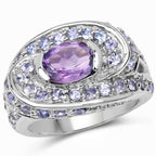 2.76 Carat Genuine Amethyst and Tanzanite .925 Sterling Silver Ring