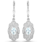 0.96 Carat Genuine Aquamarine and White Topaz .925 Sterling Silver Earrings