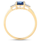 1.08 Carat Genuine Blue Sapphire and White Diamond 14K Yellow Gold Ring