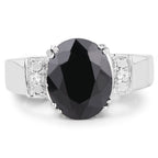 5.29 Carat Genuine Black Sapphire and White Topaz .925 Sterling Silver Ring