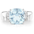 4.58 Carat Genuine Blue Topaz and White Topaz .925 Sterling Silver Ring