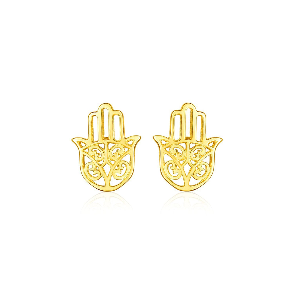 14k Yellow Gold Polished Hamsa Hand Post Earrings