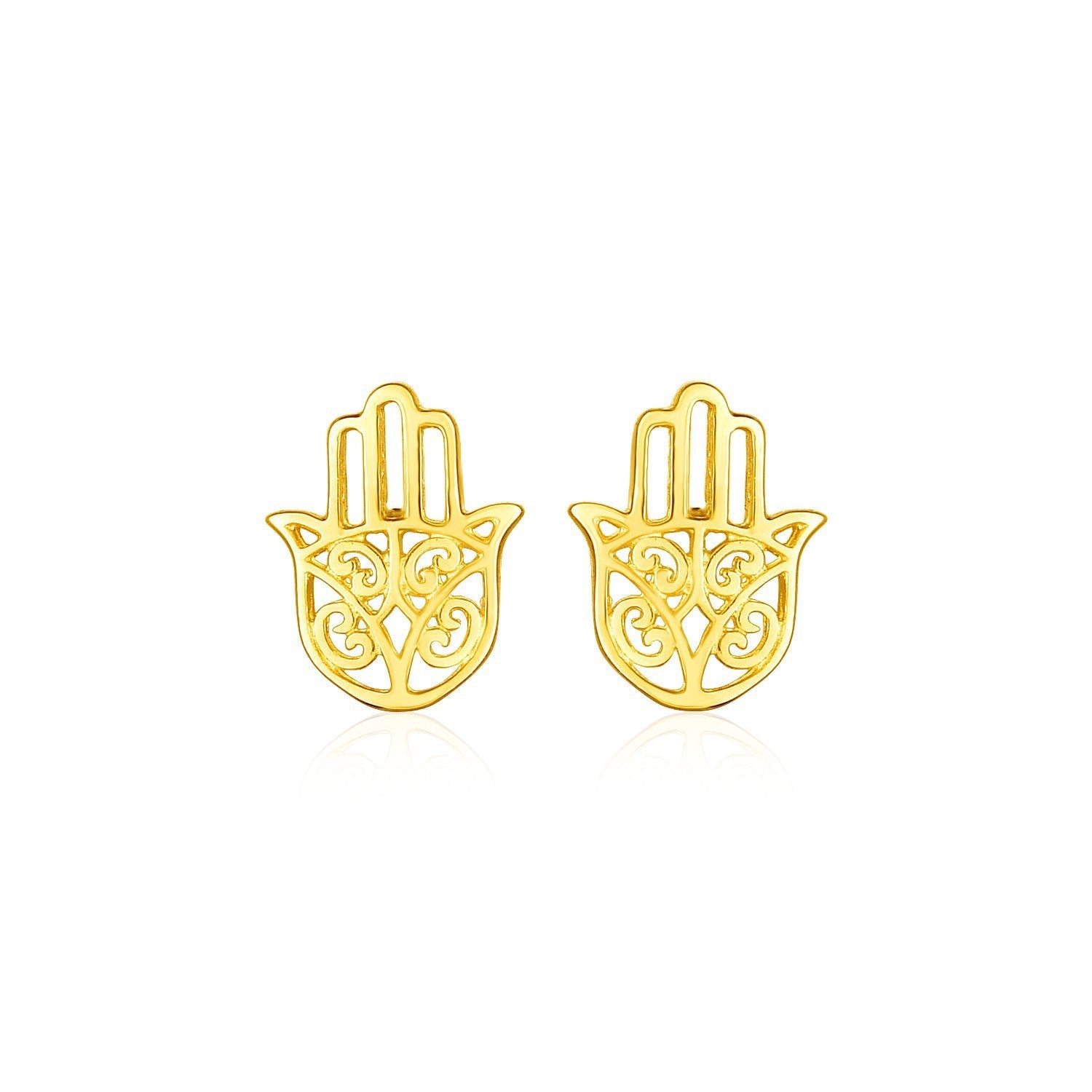 14k Yellow Gold Polished Hamsa Hand Post Earrings