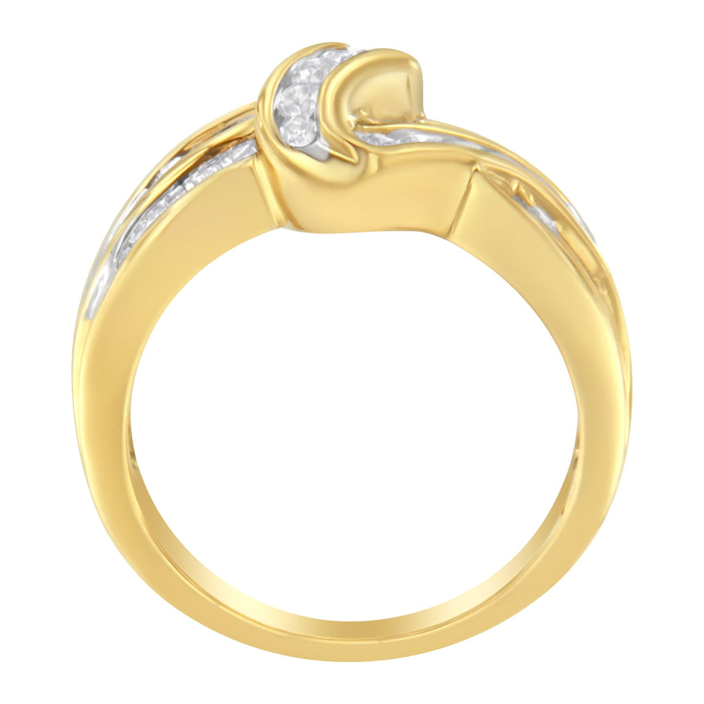 10K Yellow Gold 3/4 Carat Total Weight Channel Set Round and Baguette-cut Diamond Double Shank Bypass Ring (J-K Color, I1-I2 Clarity) - Size 6.75