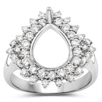 0.89 Carat Genuine White Diamond 14K White Gold Semi Mount Ring - holds 11x9mm Pear Gemstone