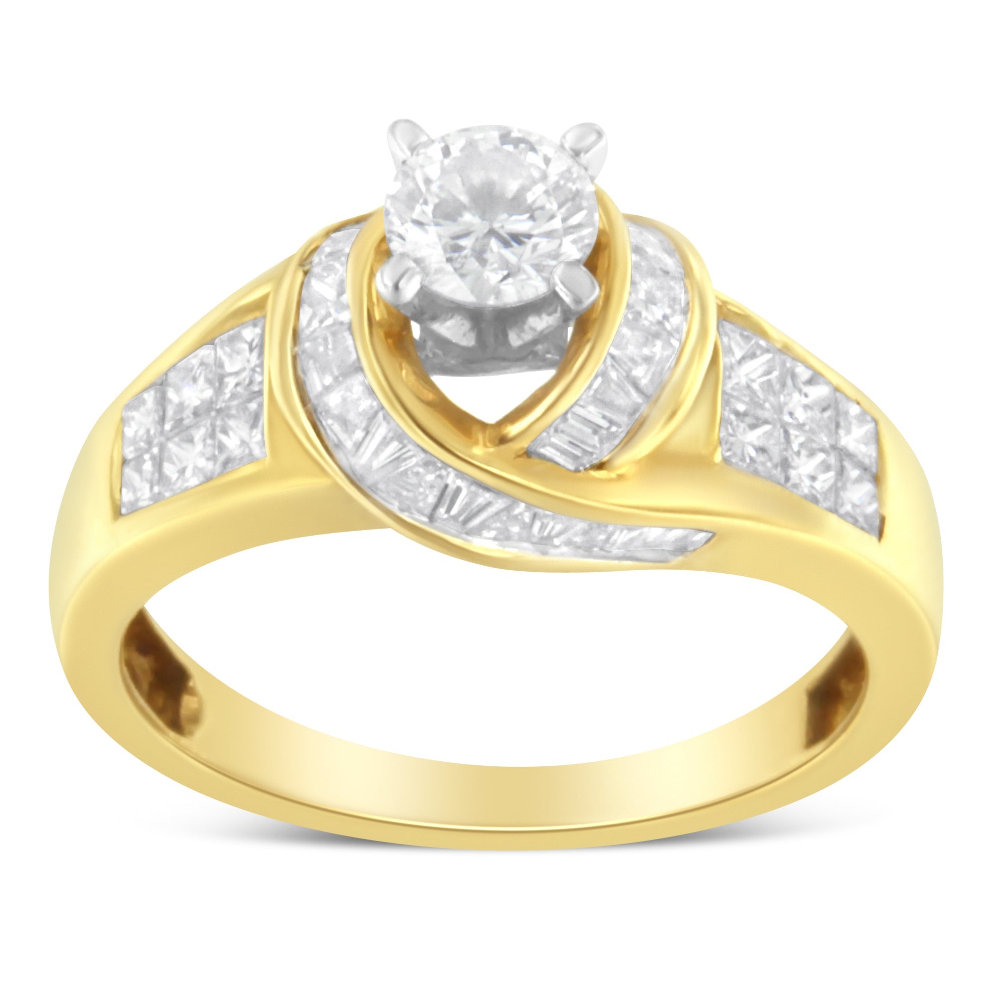 14K Two-Tone Gold Round, Baguette, and Princess Cut Diamond Ring (1 1/8 Cttw, H-I Color, SI2-I1 Clarity) - Size 6