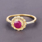 0.68 Carat Genuine Ruby and White Diamond 14K Yellow Gold Ring