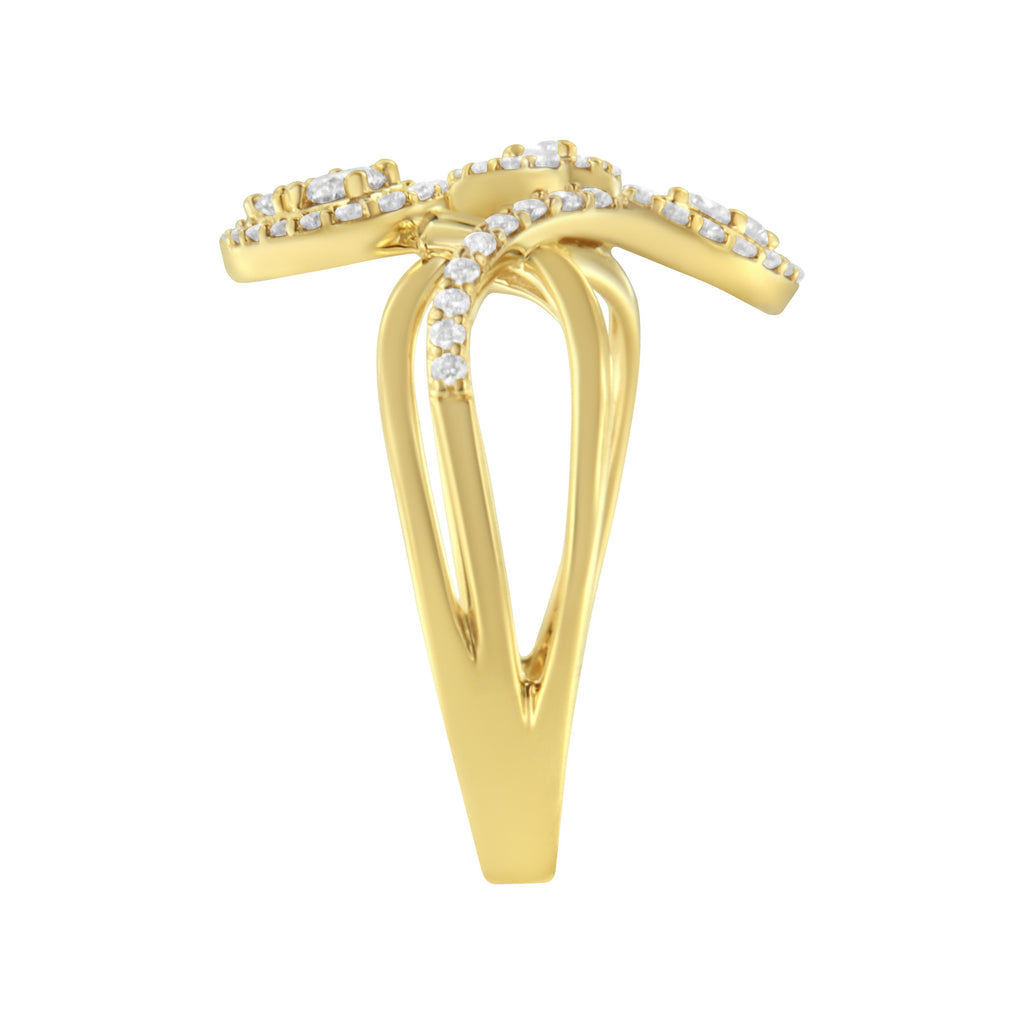 10K Yellow Gold 1/2 Carat Total Weight Round-Cut Diamond Layered Crossover Triple Leaf Bypass Ring (I-J Color, I1-I2 Clarity) - Size 7