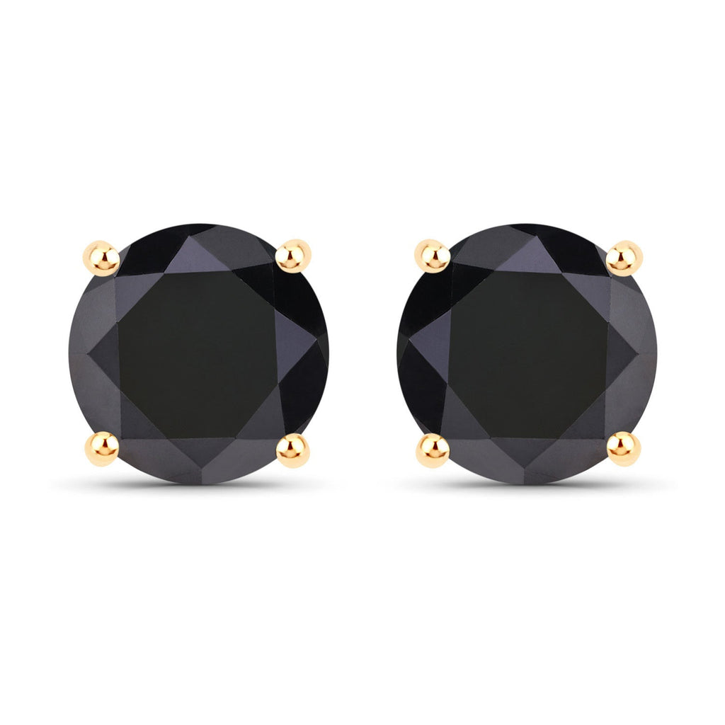 4.12 Carat Genuine Black Diamond 14K Yellow Gold Earrings