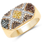 14K Yellow Gold Plated 0.61 Carat Genuine Multi Diamond .925 Sterling Silver Ring