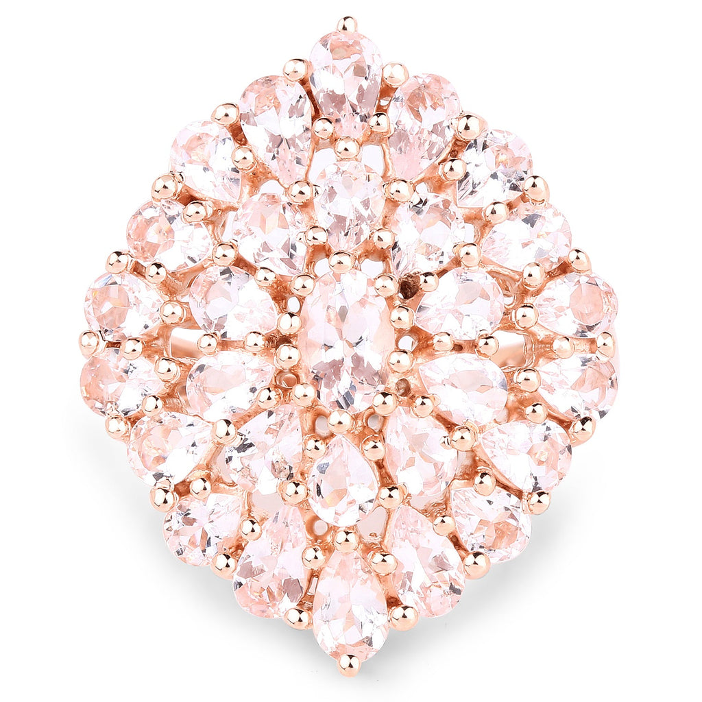 Anillo de plata de ley 925 chapado en oro rosa de 18 quilates con morganita auténtica de 4,55 quilates