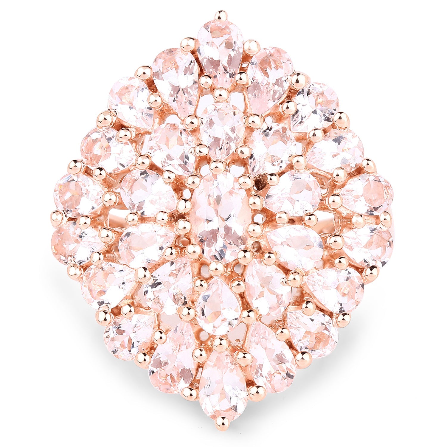 Anillo de plata de ley 925 chapado en oro rosa de 18 quilates con morganita auténtica de 4,55 quilates