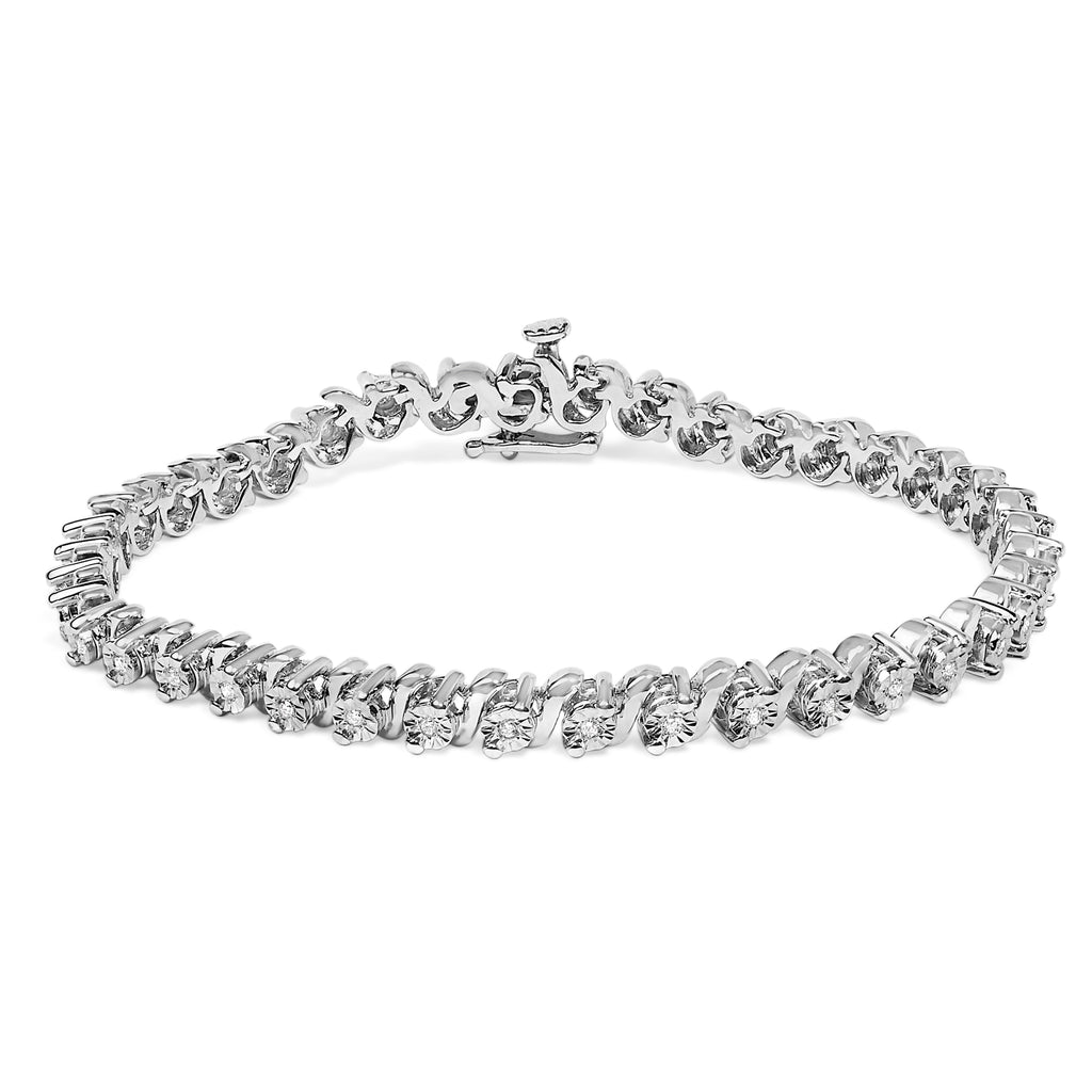 .925 Sterling Silver 1/4 Carat Total Weight Diamond Station and S Link Bracelet