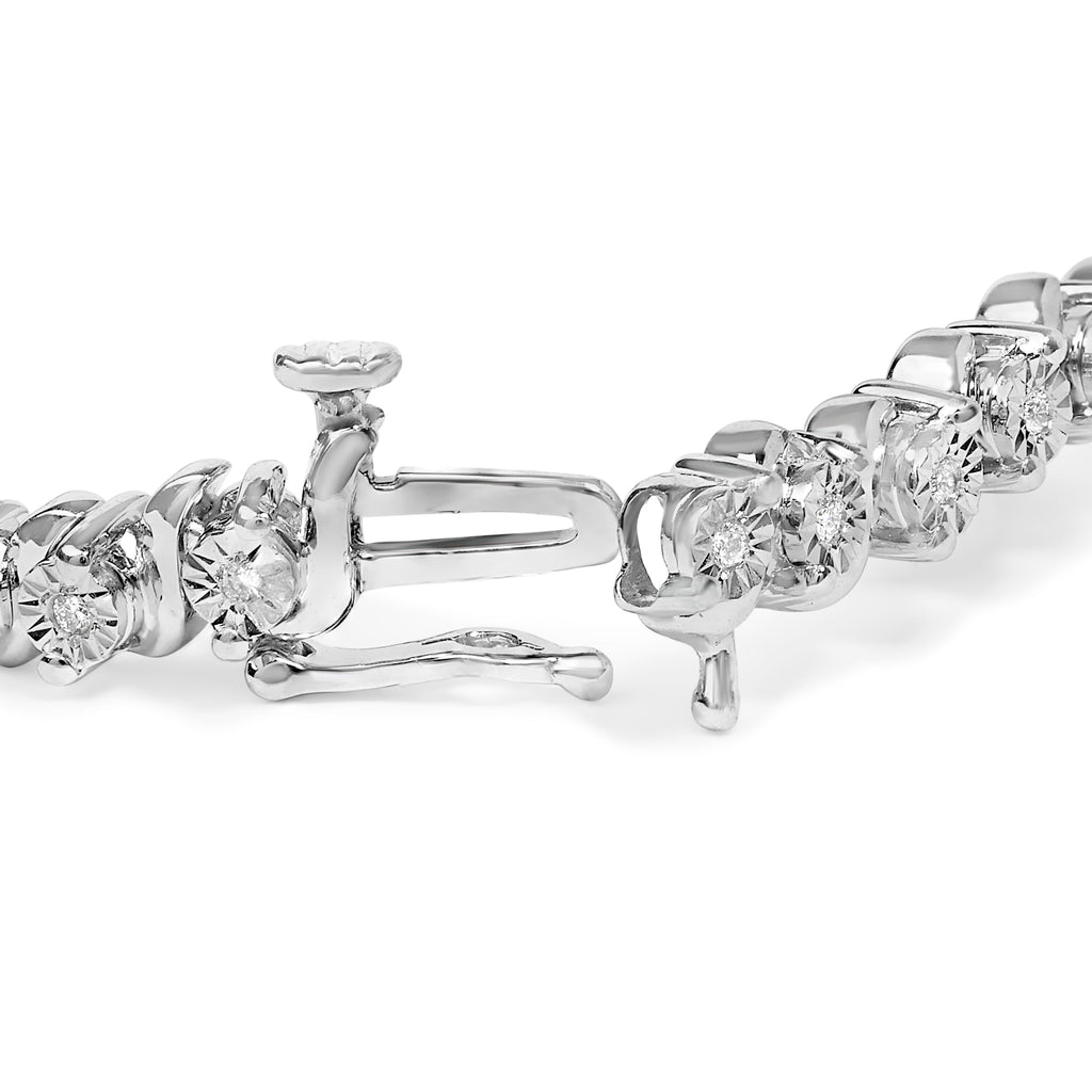 .925 Sterling Silver 1/4 Carat Total Weight Diamond Station and S Link Bracelet