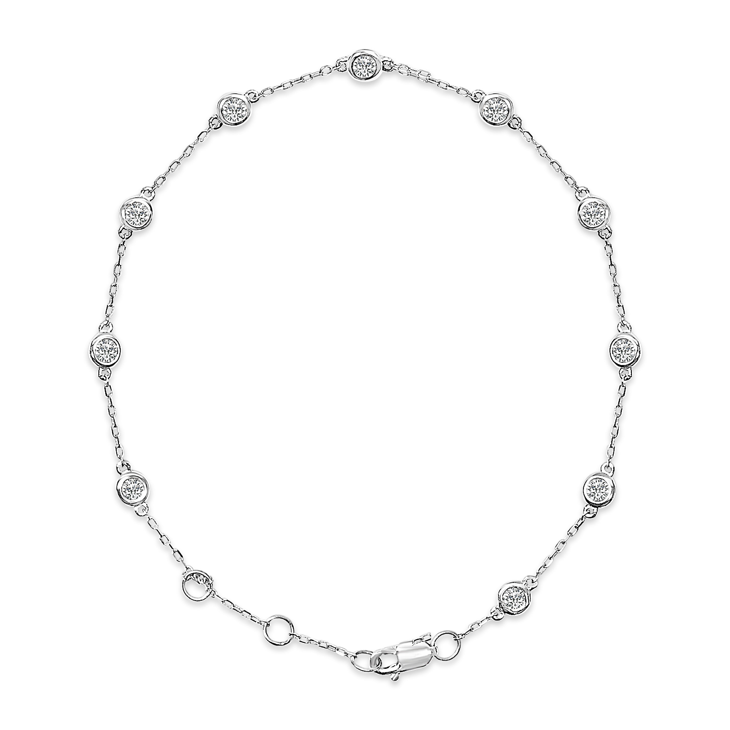 14K White Gold 1/2 Carat Total Weight Bezel Set Lab Grown Diamond Station Bracelet
