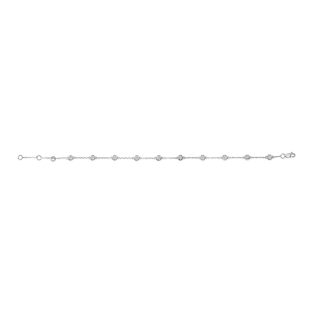 14K White Gold 1/2 Carat Total Weight Bezel Set Lab Grown Diamond Station Bracelet