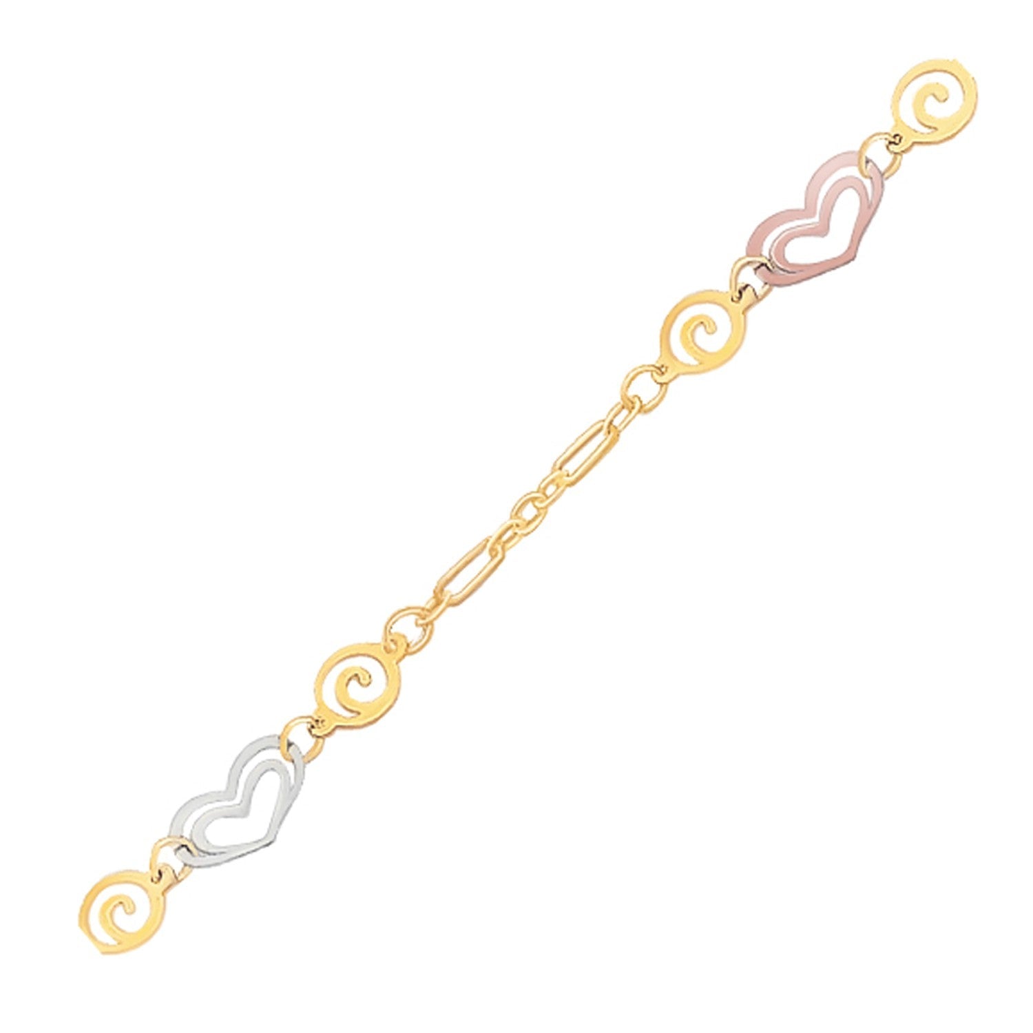 14k Tri-Color Gold Anklet with Multi-Color Heart Stations