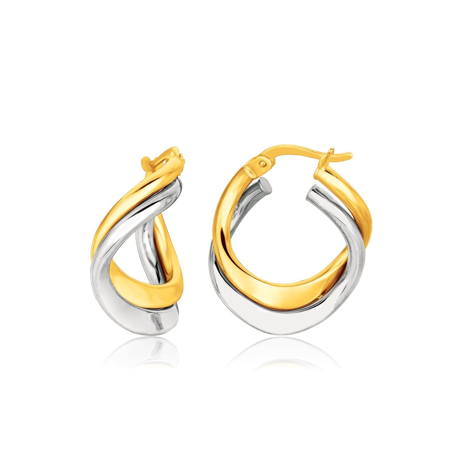 14k Two-Tone Gold Earrings in Fancy Double Twist Style