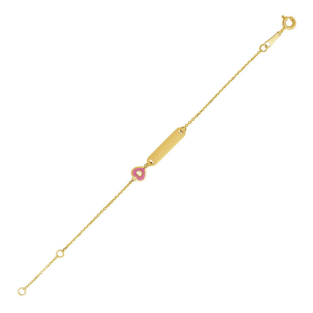 14k Yellow Gold 5 1/2 inch Children's ID Bracelet with Enamelled Heart