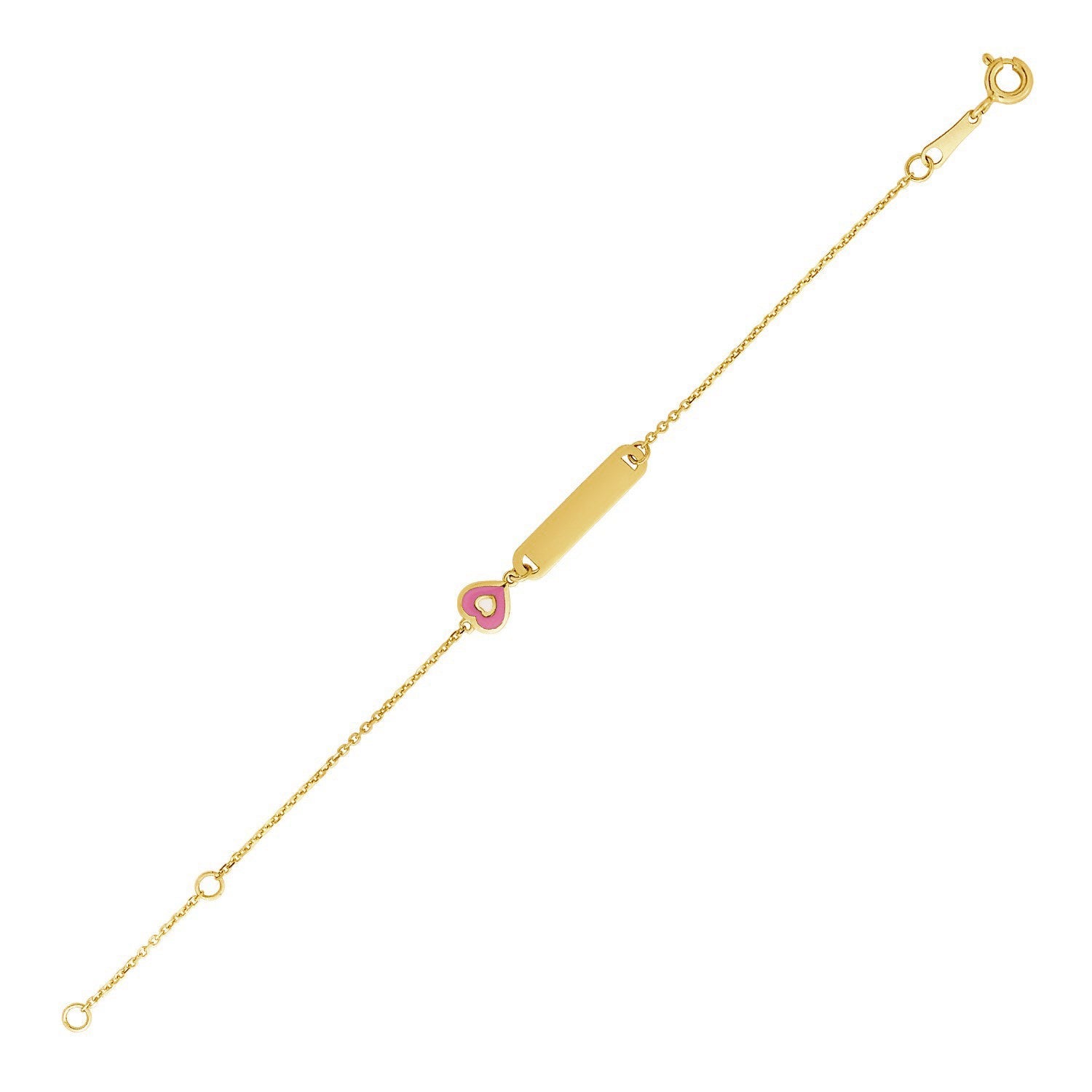 14k Yellow Gold 5 1/2 inch Children's ID Bracelet with Enamelled Heart