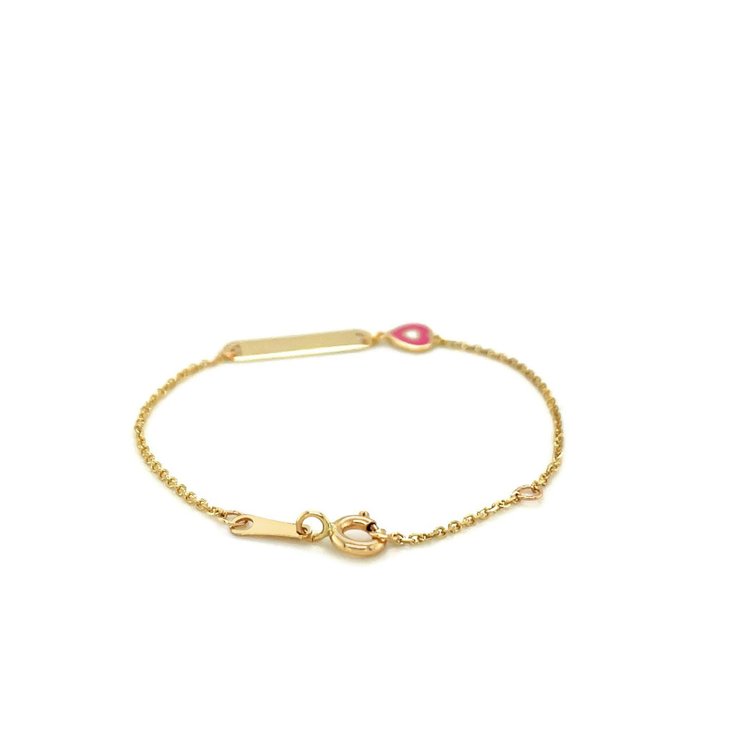 14k Yellow Gold 5 1/2 inch Children's ID Bracelet with Enamelled Heart