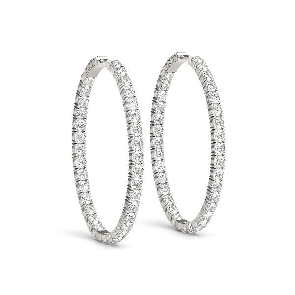 Oval Shape Two-Sided Diamond Hoop Earrings in 14k White Gold (2 cttw)