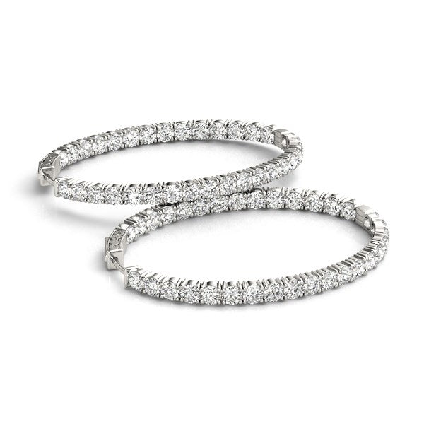 Oval Shape Two-Sided Diamond Hoop Earrings in 14k White Gold (2 cttw)