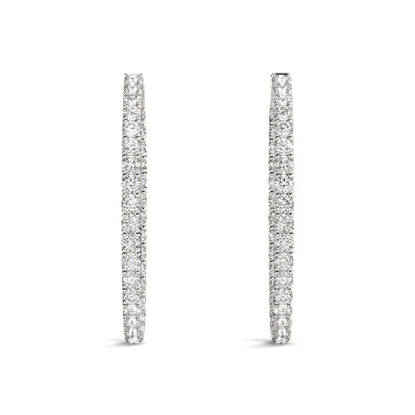 Oval Shape Two-Sided Diamond Hoop Earrings in 14k White Gold (2 cttw)