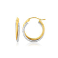 14k Two-Tone Gold Double Polished and Textured Hoop Earrings
