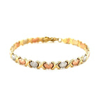 14k Tri-Color Gold Fancy Satin Heart Line Bracelet