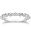 14k White Gold Vintage Look Fancy Pavé Diamond Milgrain Wedding Ring Band