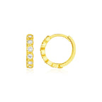 14k Yellow Gold Petite Hoop Earrings with Round Cubic Zirconias