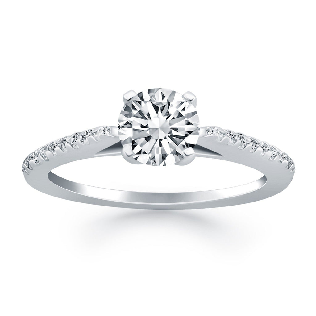 Anillo de compromiso catedralino con diamantes de microgarra de oro blanco de 14k