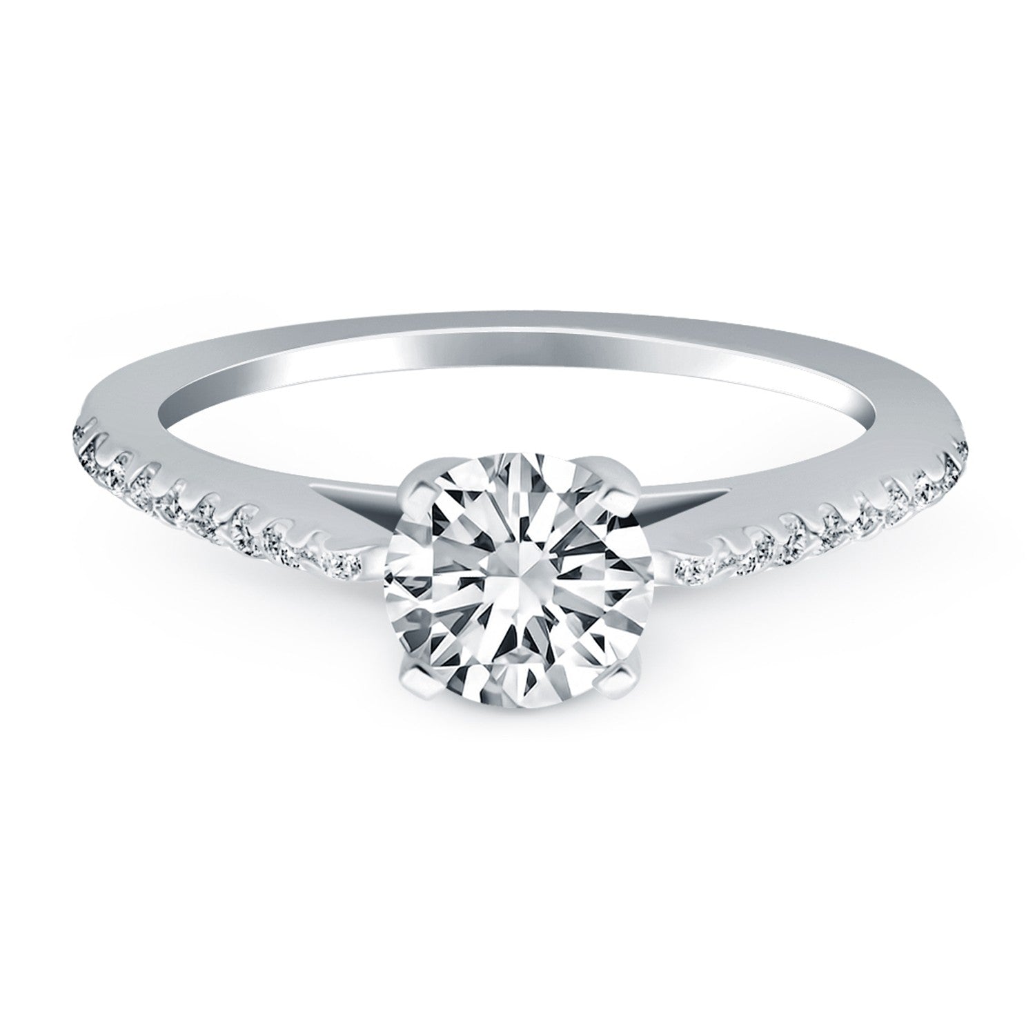 Anillo de compromiso catedralino con diamantes de microgarra de oro blanco de 14k