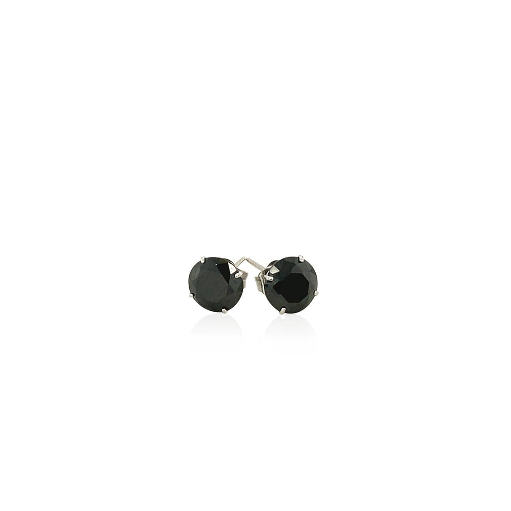 14k White Gold Stud Earrings with Black Faceted Cubic Zirconia (6mm)