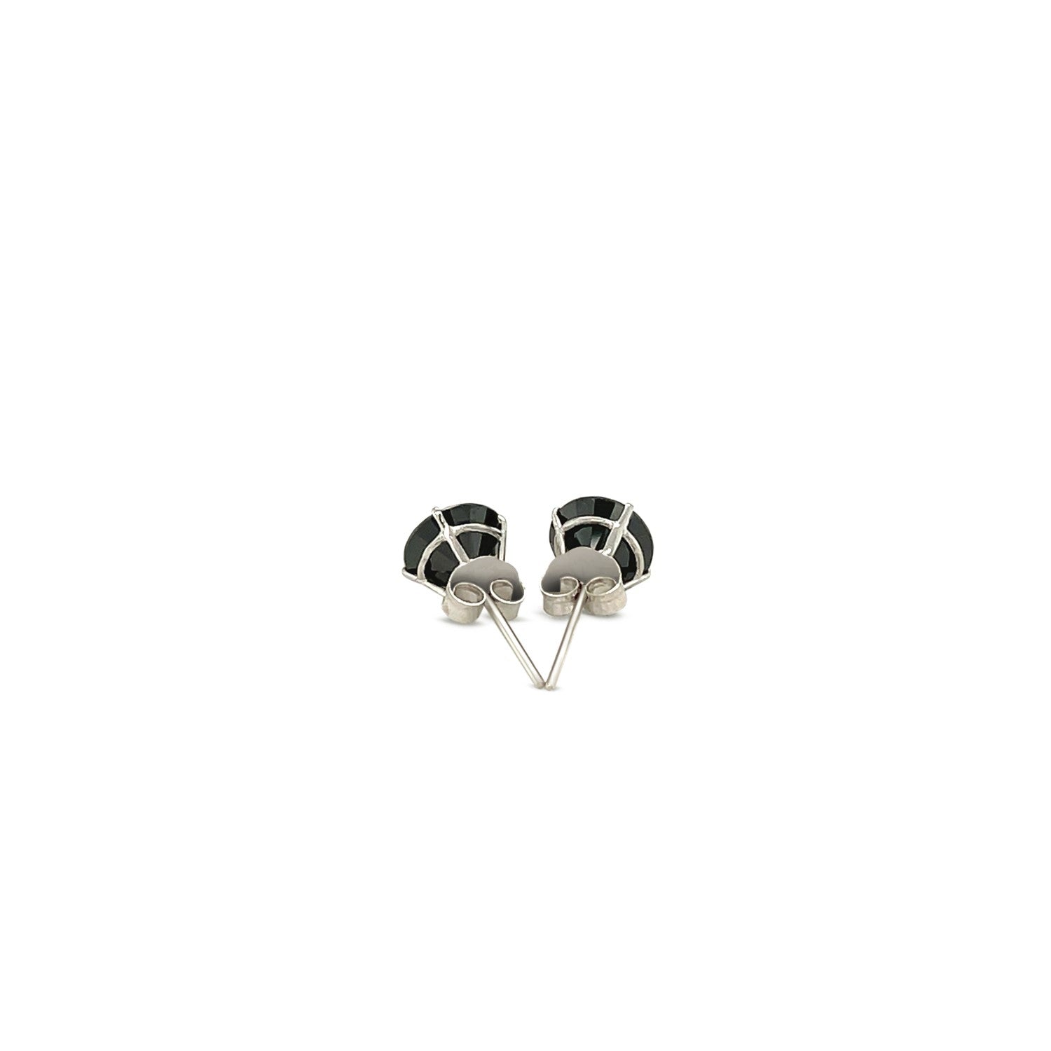 14k White Gold Stud Earrings with Black Faceted Cubic Zirconia (6mm)