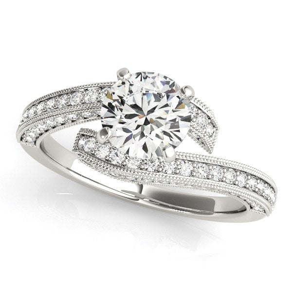14k White Gold Round Diamond Bypass Style Engagement Ring (1 1/2 ctw)